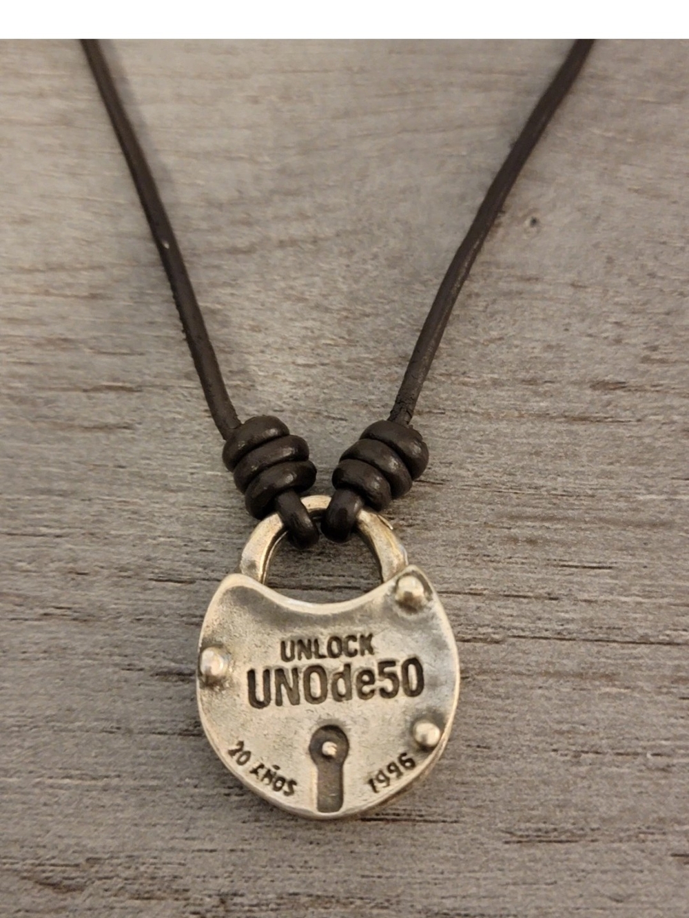UNO de 50 Silver Plated Padlock Pendant Necklace - Brown Cord